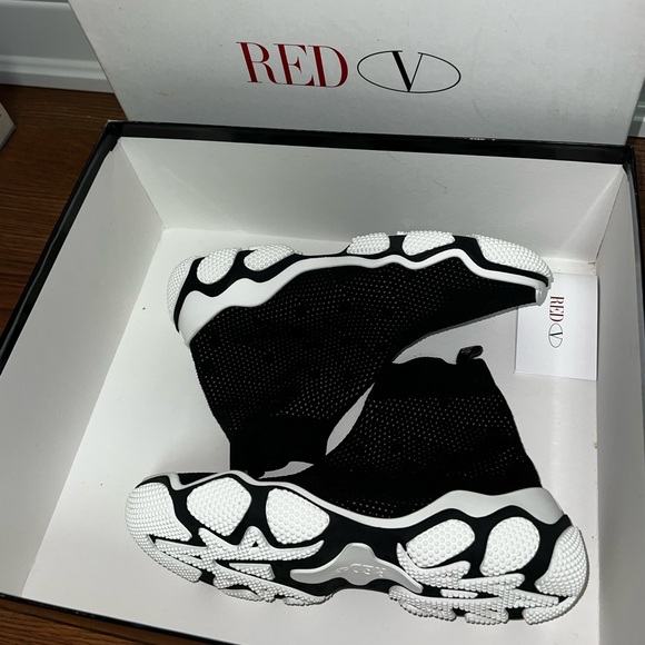 Red VALENTINO Women's Black and White logo Sneakers - Picture 2 of 5